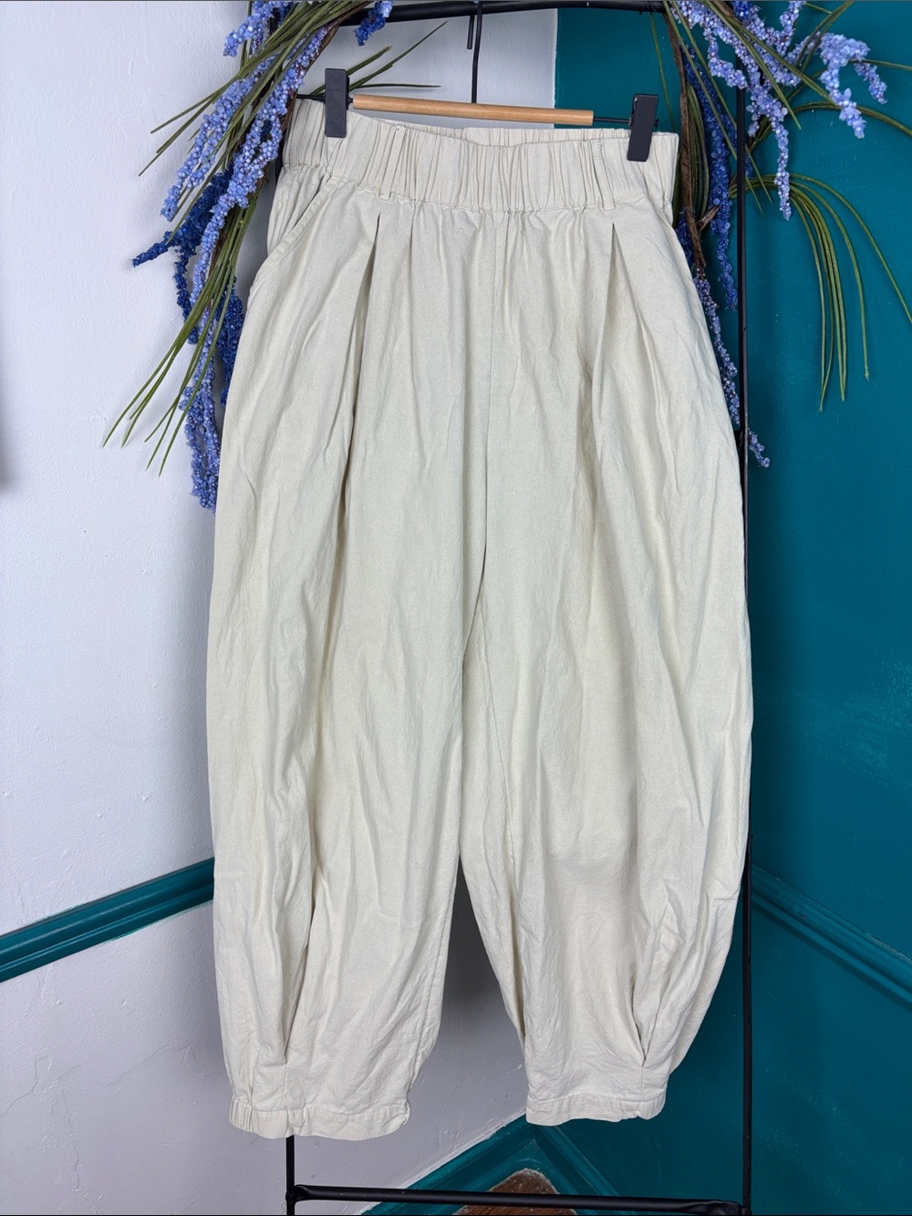 Free People Wide-Leg Pleated Pants in Ivory